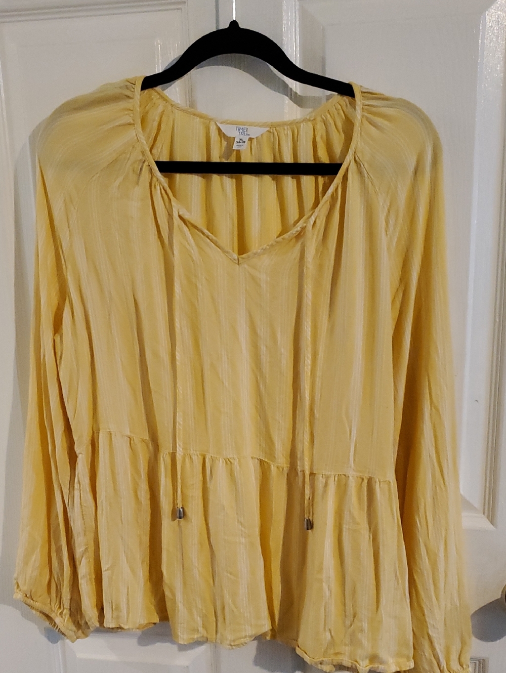 Time and Tru Yellow Striped V-Neck Blouse